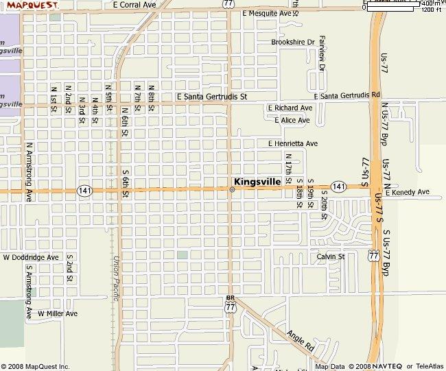 Kingsville (B119) From Houston take 59 south to Victoria. At Victoria take 77 south to Kingsville At Kingsville take the Kings Street exit.
