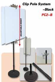 display PVC banners or rigid poster Print dimensions (WxD) Free Size, min height of 130mm to max height of 3520mm Weight 7 kg Clip Pole Black  display PVC banners or