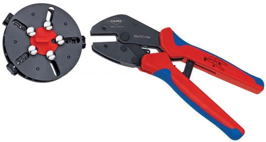 CRIMPING PLIERS KNIPEX MultiCrimp Crimping Pliers with changer magazine 97 33 > just one tool for the most coon crimping applications > crimping dies changed quickly and easily without any additional