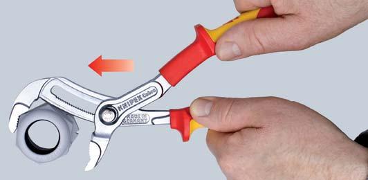 INSULATED TOOLS KNIPEX Cobra VDE Hightech Water Pump Pliers, insulated DIN ISO 8976 IEC 60900 DIN EN 60900 87 26 > adjustment by shifting one jaw directly on to the workpiece: fast, reliable and