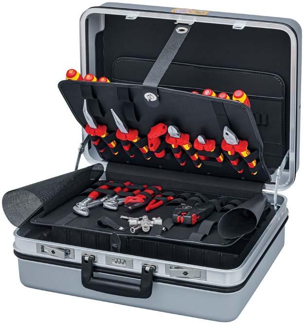 TOOL ASSORTMENT Tool Case Electric 23 parts 00 21 > contains 23 brand name tools, partly VDE tested according to DIN EN/IEC 60900, 1000 V > hard wearing A S hard shell construction with aluminium