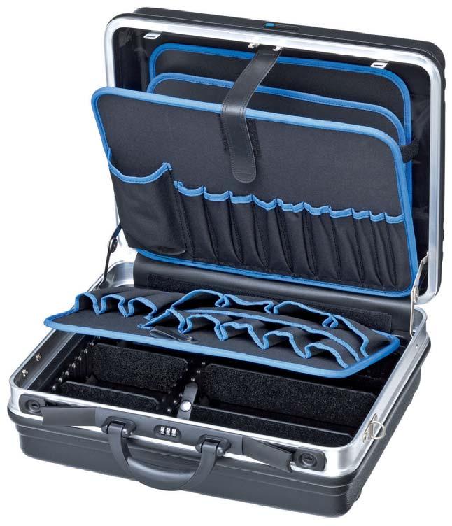 TOOL CASES Tool Case Basic empty 00 21 > heavy duty A S material, black > circumferential aluminium frame with D shape rings for the shoulder strap (included) > 3 digit lock and two flip locks for