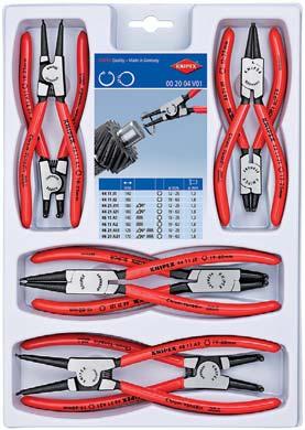 Circlip Pliers Set 50 11 J1 Circlip Pliers 12 25 1 3 1 11 J2 for internal circlips into bores 19 60 1 8 1 straight tips 6 11 A1 Circlip Pliers 10 25 1 3 1 6