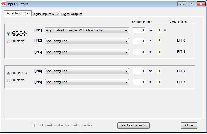 CME 2 User Guide Digital Inputs and Outputs 6.1: Digital Inputs Click Input/Output on the Main screen. A typical screen is shown below. Options vary with model and configuration.