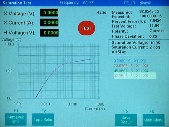 If the selected Test voltage range is not enough to perform the saturation test, following message will appear. Select the higher voltage range and perform the Test again.