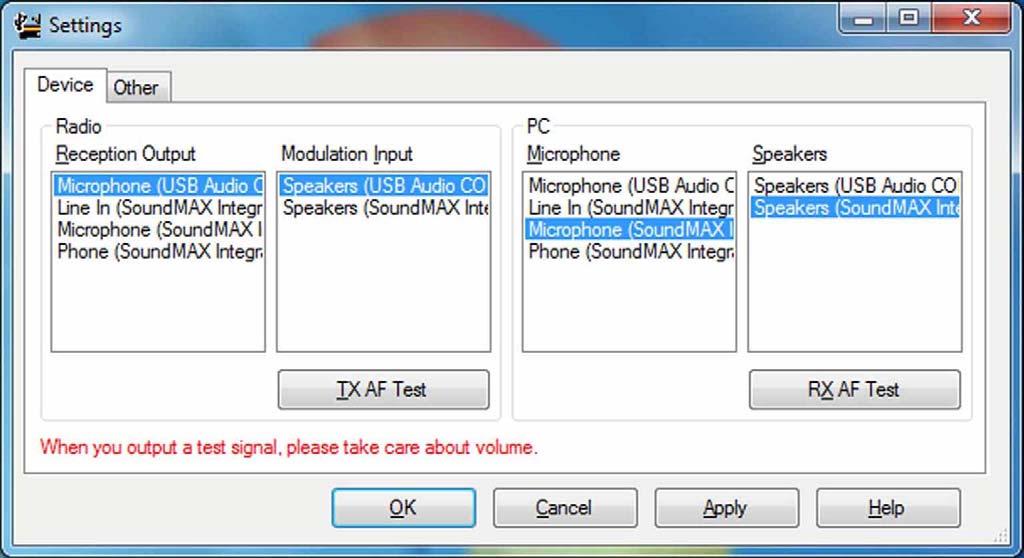 8 EXPANSIVE APPLICATION SOFTWARE Figure 8-11 Device Tab In the Reception Output of the Transceiver frame, Microphone (USB Audio CODEC) must be selected.