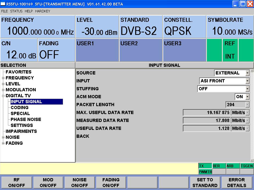 2.2 Up-date of the user interface of the DVB-S2 modulator When the modulator is operated in connection with the BMM module in ACM mode, the stuffing functionality at the modulator input is