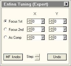 109 23 Enfina Tuning (Expert) The Enfina Tuning Control Panel. The Enfina Tuning Control Panel contains a number of controls for tuning the Enfina spectrometer.