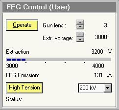 133 High tension setting The high tension setting is selected by clicking in the drop-down list box and selecting the required setting (a range of fixed settings, normally comprising 80, 120, 150,