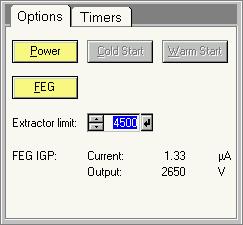 136 28.2 FEG Options The FEG Options Control Panel. The FEG Options Control Panel provides control over the Field Emission Gun and its setting.
