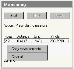 166 When the right-hand mouse button is clicked on the measurement list, a popup menu becomes visible that allows copying of all the