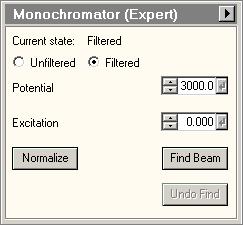 175 36 Monochromator (Expert) The Monochromator Control Panel. The Monochromator Control Panel contains the main control functions of the monochromator.