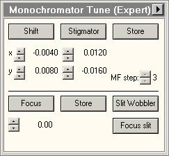183 38 Monochromator Tune (Expert) The Monochromator Tune Control Panel.