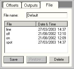 Set Default When this button is pressed, the present Stored offsets are set as the default Stored offsets.  38.2 Monochromator Tune Outputs (Expert) The Monochromator Tune Outputs Control Panel.