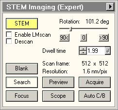 227 45 STEM Imaging (Expert) The STEM Imaging Control Panel. The STEM Imaging Control Panel contains the most important STEM controls.
