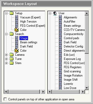 265 53 Workspace Layout The Workspace Layout Control Panel. The Workspace Layout Control Panel provides the tools for adjusting the worksets to user preferences.
