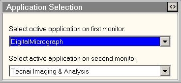 The Application Selection Control Panel is brought up by clicking on the (left-most) "square" blue button in the popup selection panel (bottom right of the TEM User Interface).