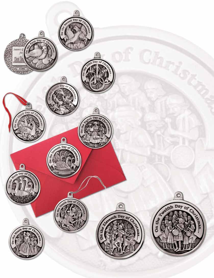 OR2DAY1 OR2MINDAY1 OR2DAY2 OR2MINDAY2 Twelve Days of Christmas Ornaments No Tooling, Mold or Art charges for reverse side imprint Includes Silver Tinsel Cord & Red Envelope Cast imprint 5 to 10 days