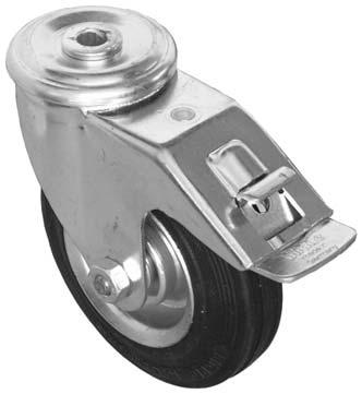 LR-X-B Swivel castor with hole For trolleys, conveyors, mobile machines and other devices Dimensions: 1 x M10/M12 Zinc coated steel plate;