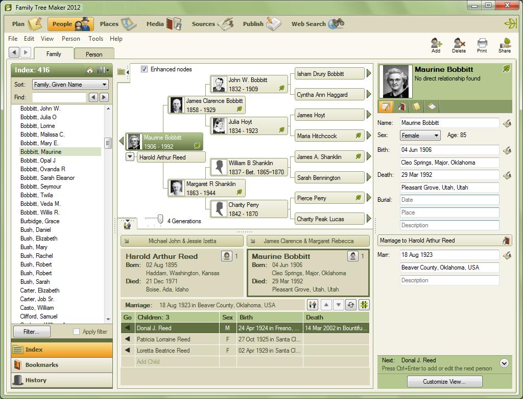 ENTER INFORMATION ABOUT PEOPLE IN YOUR TREE VERSION 16 Basic details about an individual are entered in