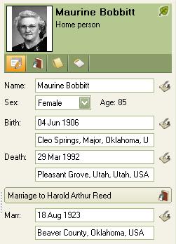 By default, this view shows names, birth dates and places, and death dates and places.