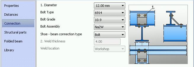 Modifying purlin connection elements properties In the properties dialog box, define the following settings: