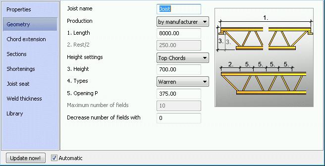 On the Geometry tab, modify if necessary the joist height and