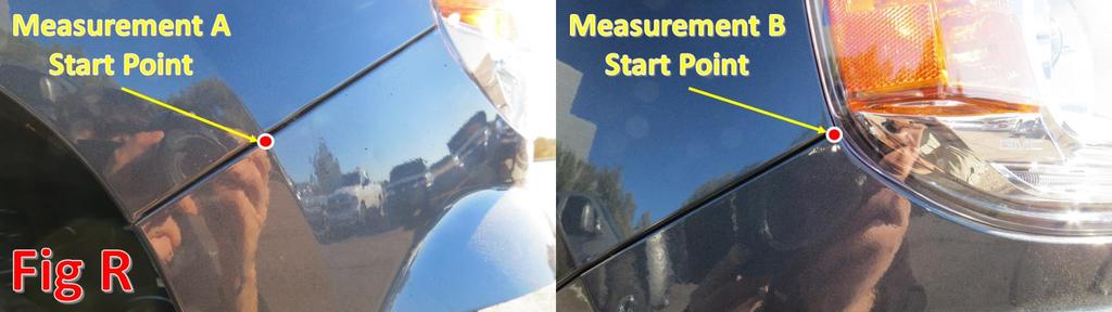 We will refer to this measurement as Measurement A ii. Then, we measure 6 3/8 inches straight down from the high point of the valance (along the headlight).