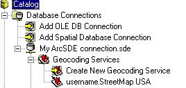The New SDE.StreetMap USA Geocoding Service dialog box appears. 4. In the Name text box, replace the default name New Geocoding Service with the name StreetMap USA. 5. Click OK.