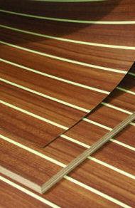 64 18mm 2500 x 1220 Teak two sides 86.34 169.68 333.35 ROBBINS ELITE-DECKING Hard wearing 1.4mm thick Teak, this board has strips of black Non-slip rubber 5mm wide with 60mm wide Teak strips.