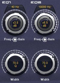 THE EQUALIZER: View of the EQ section VPS MBS includes two independent equalizer bands (EQ1 and EQ2).
