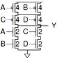. A C - 1 j 8 (e) unit inverter AOI21 AOI22 Y = A Y = A B+C Y = A 8+ 1- D B (d) B> y A{>o- Y iq>v ib>y (f) Complex AOI