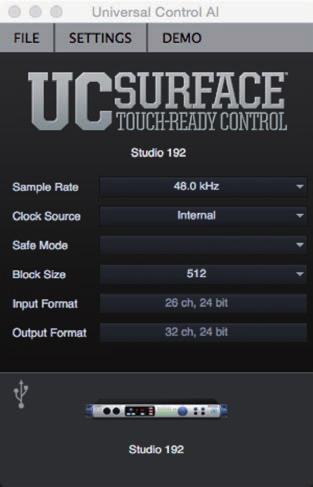 4 UC Surface Monitor Control Software 4.1 UC Surface Launch Window 4.1 UC Surface Launch Window Sample Rate. Changes the sample rate. You can set the sample rate to 44.1, 48, 88.2, or 96 khz.