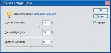 4 To brighten up the building, move the Lighten Shadows slider to a value of 70%.