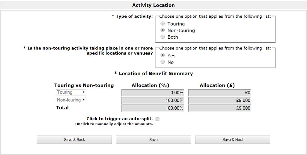 The next screen is Activity Location (final activity reports only).