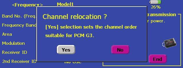 A confirmation screen is displayed. 3. If you want to change other setting, press the frequency channel button, the modulation type button or the receiver ID button.