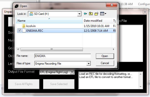 13. The Flights Found in Enigma Data File list will become populated and select your flight by date