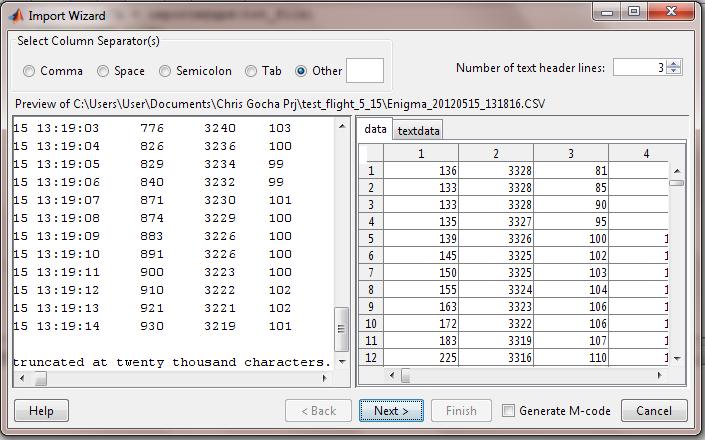 Figure 9. Example of importing CSV files into MATLAB C.
