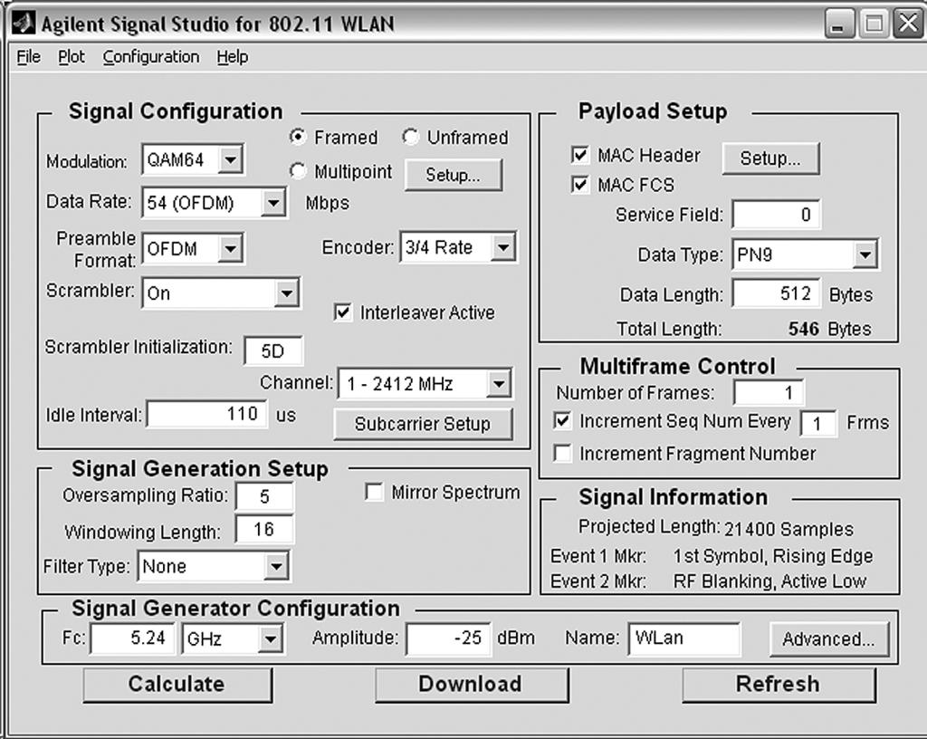 Demonstration Preparation (continued) E4438C Option 417 Signal Studio for 802.11 WLAN is a Windows based utility that simplifies the creation of standards-based or customized 802.