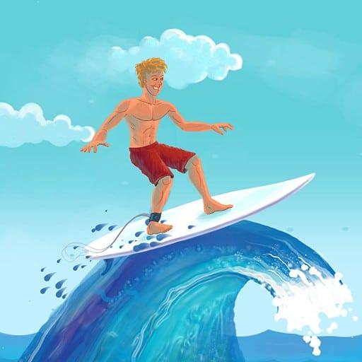 Surfer Surf in the ocean. Try to get as far as possible. To start the game, stand on a FEET icon.