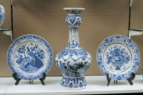 pottery with blue glaze