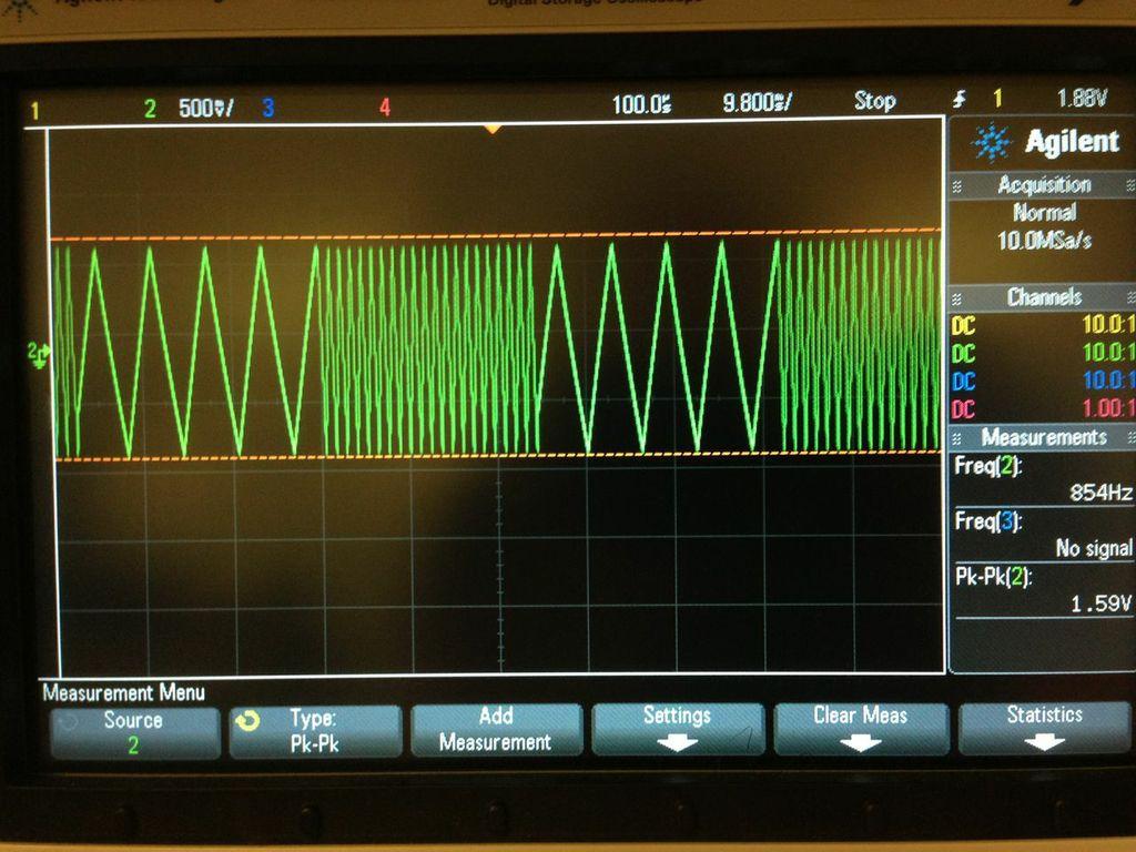 Figure 17 - LFO Modulating VCO All of the filter outputs were capable of appropriately filtering an input signal.