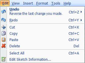 Edit Menu Undo ( ) This menu will expand to allow you to undo up to 25 of your previous actions.