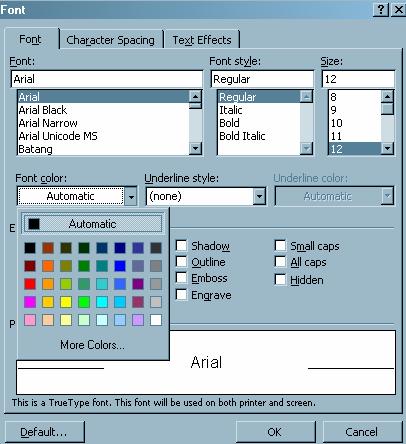 3.3.1.3. Cunoştinţe necesare: Folosirea diferitelor culori în text Folosirea culorii în textul unui document presupune: - colorarea literelor apelând funcţia Font.