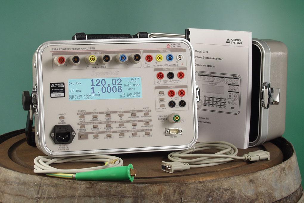 Model 931A Power System Analyzer Model 930A Three Phase Power Analyzer Model 929A Three Phase Power Meter with Digital Signal Analysis Model 931A shown with included accessories Arbiter Systems, Inc.