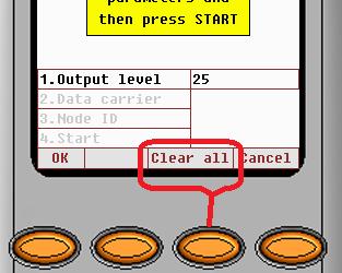 The Output level adjustment dialog box will open: Change the Output Signal Level In the open window press the Clear all soft button to remove existing setting.