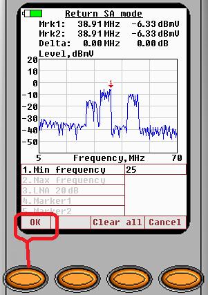 Select Min Frequency Should you make an error typing in the frequency, use Clear all soft key to clear the field and type the frequency again.