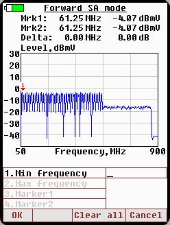 Setting Frequency Band (Span) To set up Start and Stop frequencies highlight <Min frequency or Max frequency> by using