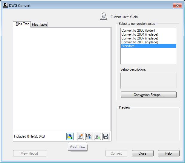 15. Double click on item in 'Select a conversion setup' ; for example Convert 2004