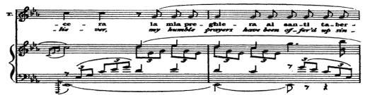 Aria sopranei din Tosca prezintă un astfel de procedeu: în timp ce